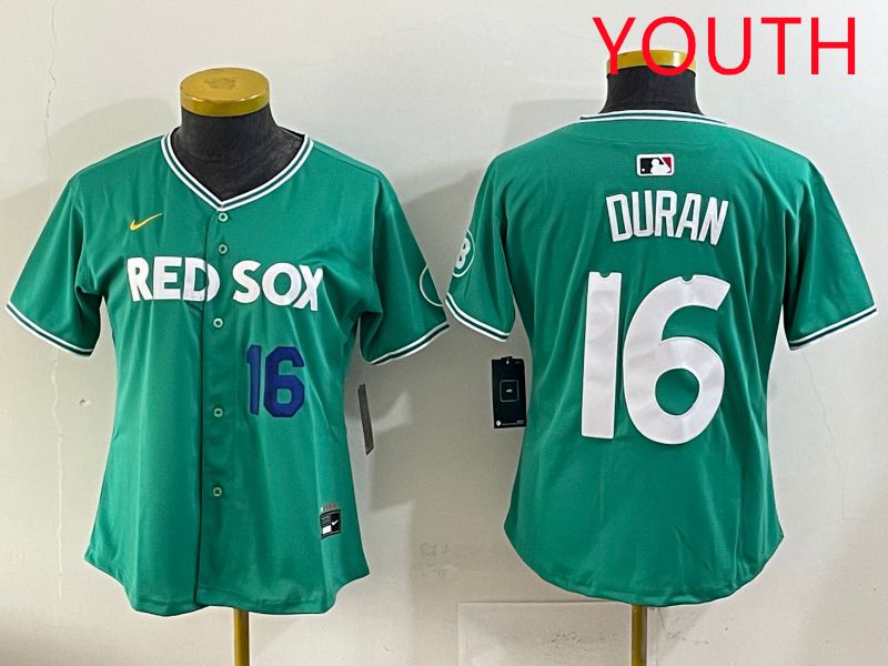 Youth 2025 Boston Red Sox #16 Duran Dark Green Joint Name Nike MLB Jersey style 4->youth mlb jersey->Youth Jersey